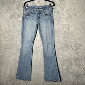 American Eagle Artist Jeans Womens 6 Long Blue Denim Stretch Bootcut Distressed